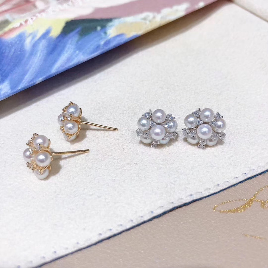 Diamond and Japanese akoya saltwater pearl ear studs