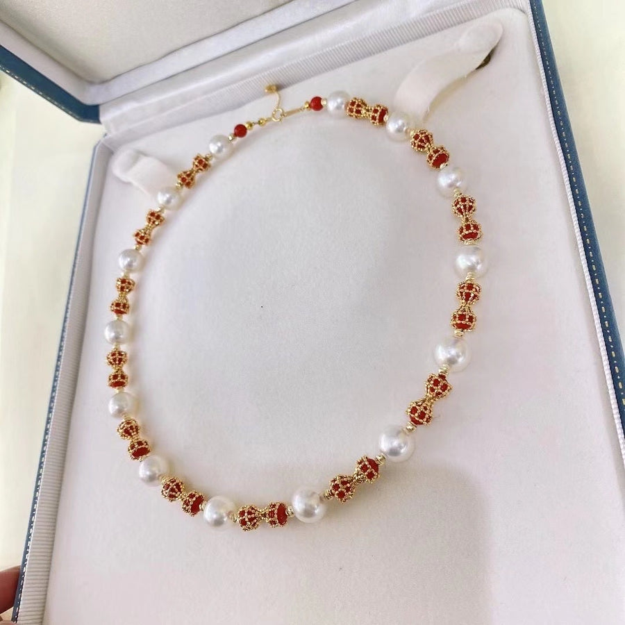 Red coral & South Sea pearl Necklace