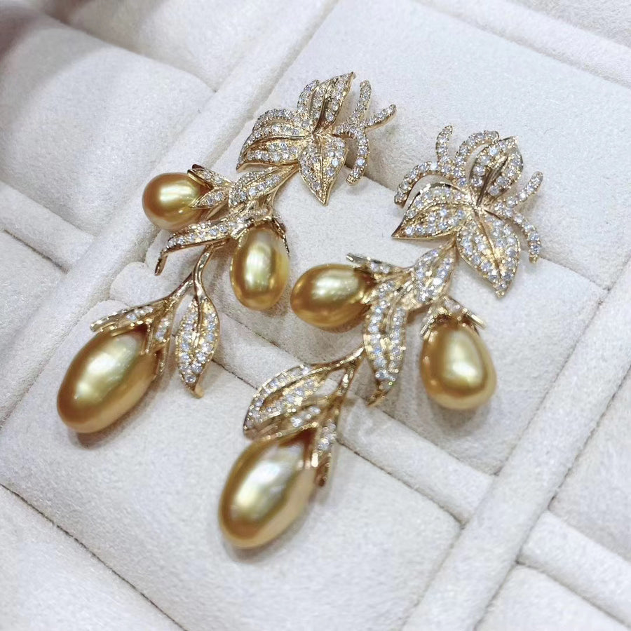 Diamond & Golden south sea Keshi pearl Earrings