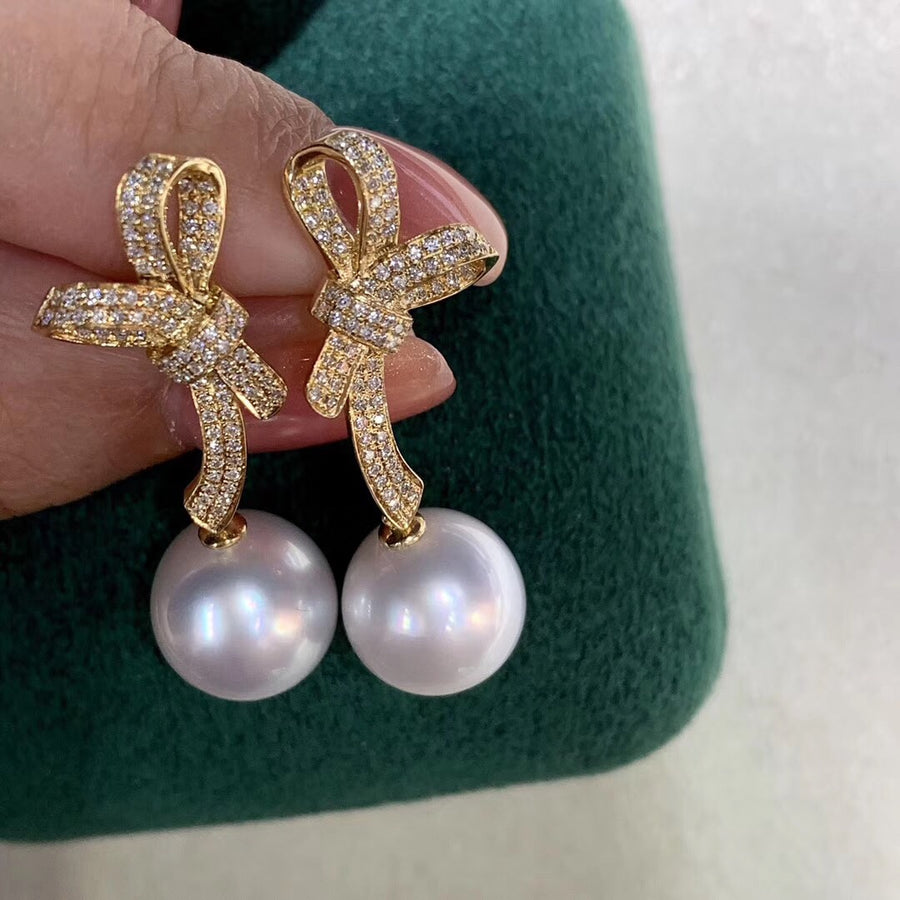Golden Bow South Sea Pearl Earrings