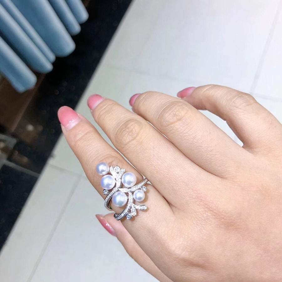Diamond and Akoya pearl ring