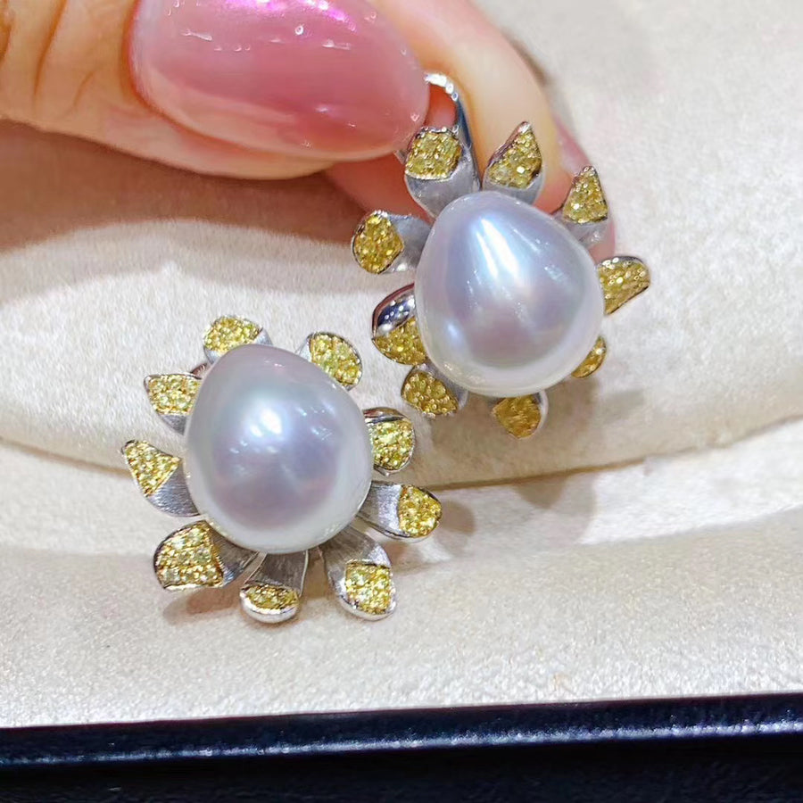 Diamond & South Sea pearl Ear Studs&Pendant&Ring&Bracelet Set