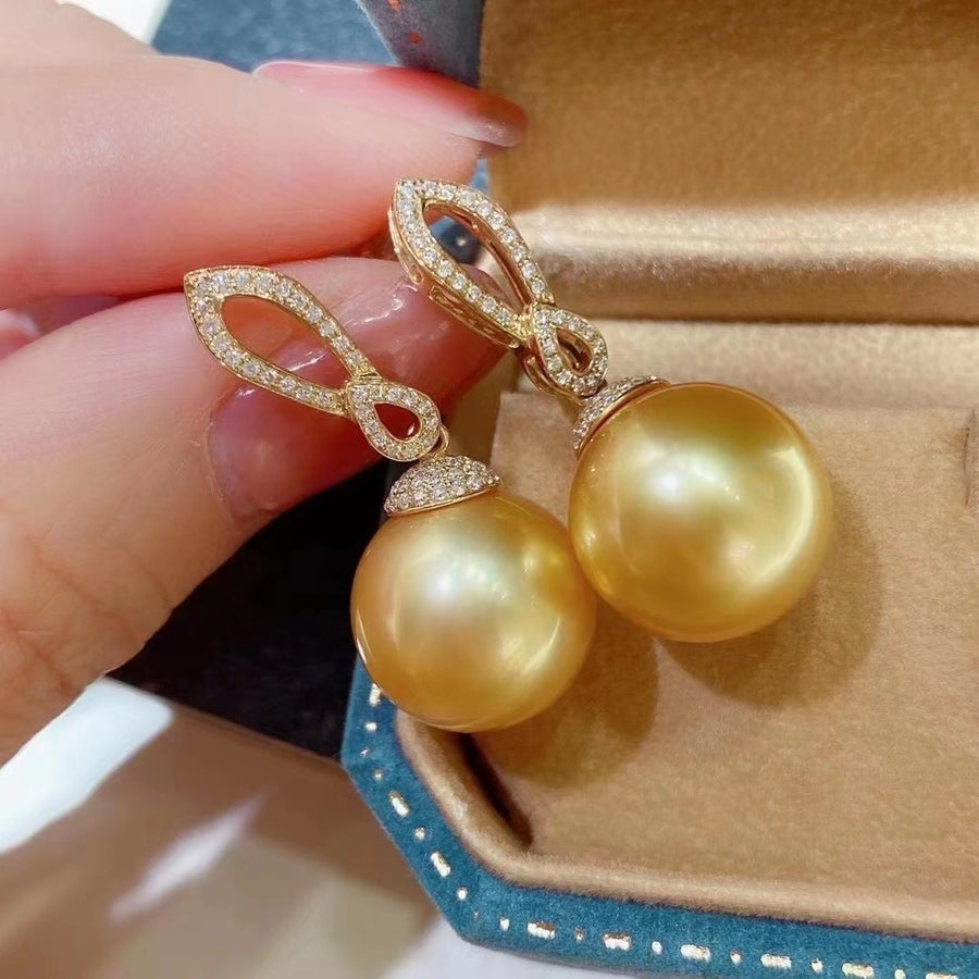 12.8mm Intense Golden south sea pearl Earrings