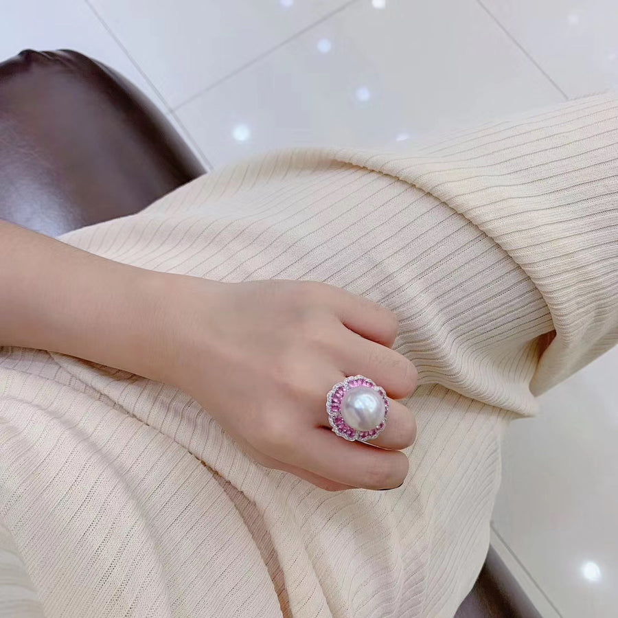 Pink sapphire & South Sea pearl Ring