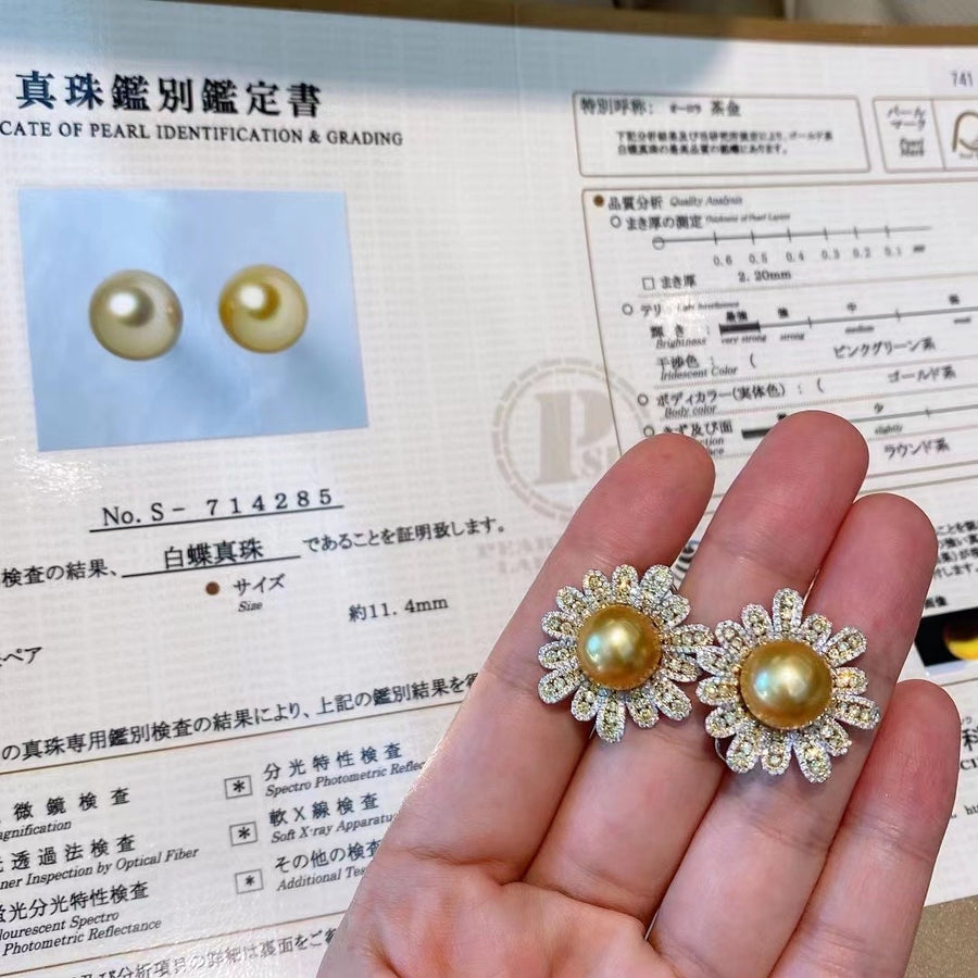 Diamond & Chakin Golden south sea pearl Earrings