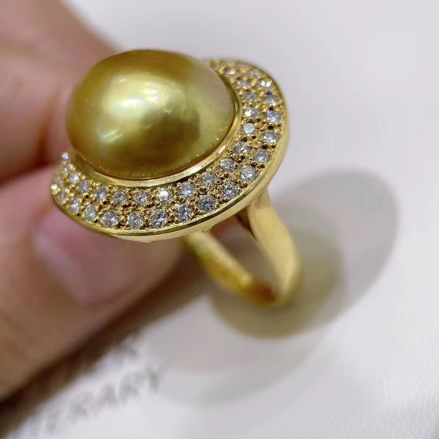 Golden south sea Keshi pearl Ring