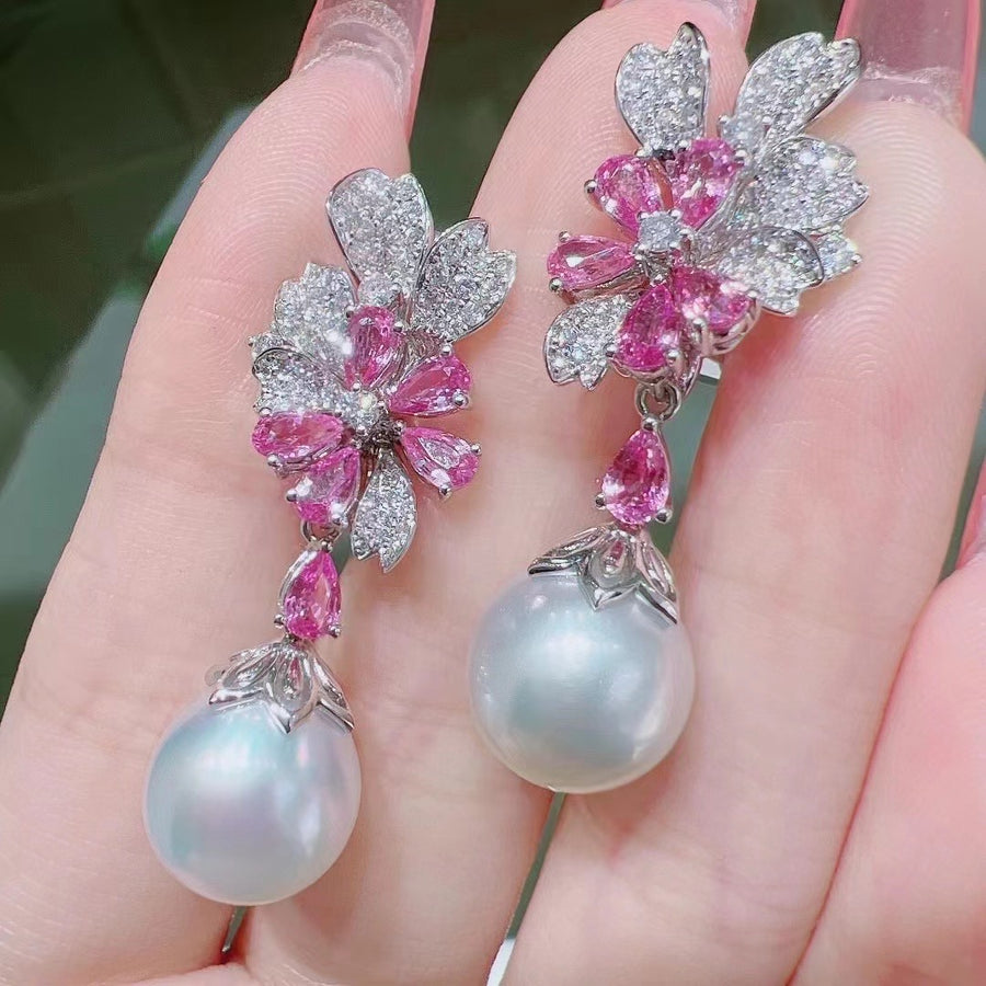 Padparadscha & South Sea pearl Earrings