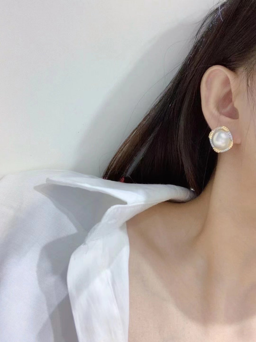 Diamond & MABE pearl Ear Studs