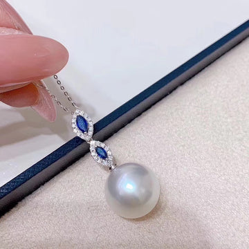 Sapphires and White South Sea pearl Pendant