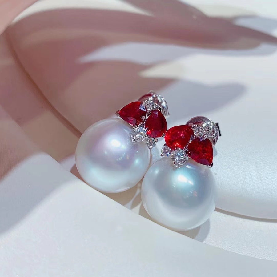 Ruby & South Sea pearl Ear Studs