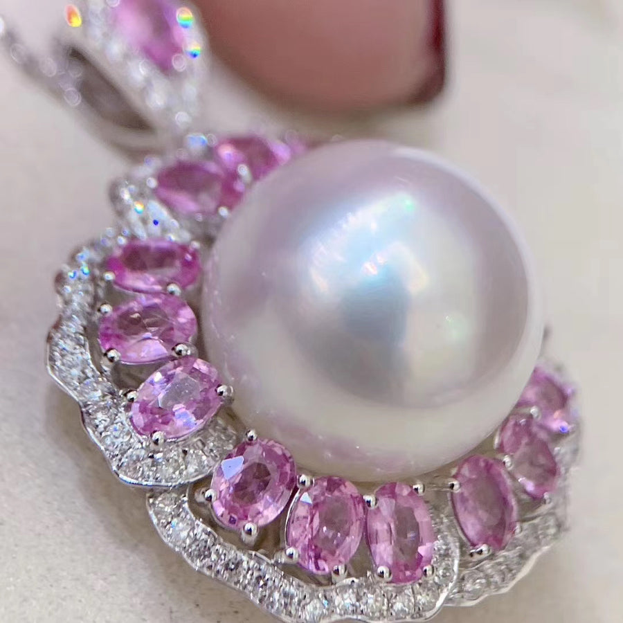 Pink sapphire & South Sea pearl Pendant
