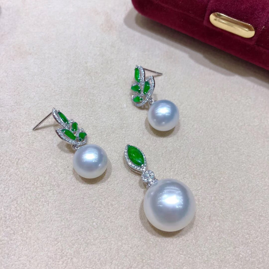 Jadeite Leaf Earrings & Pendant Set