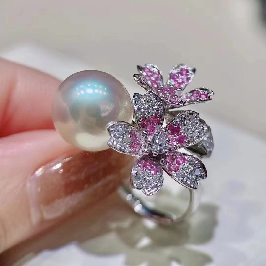 Pink Sapphire & South Sea pearl Ring