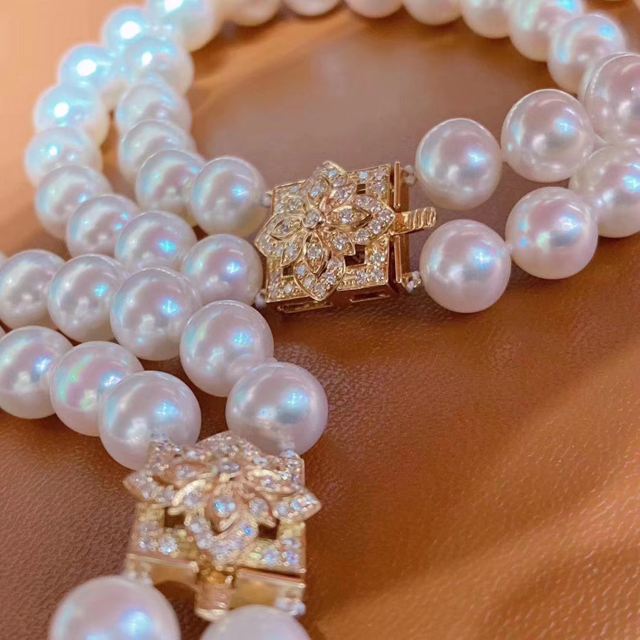 Diamond and Japanese akoya saltwater pearl bracelet