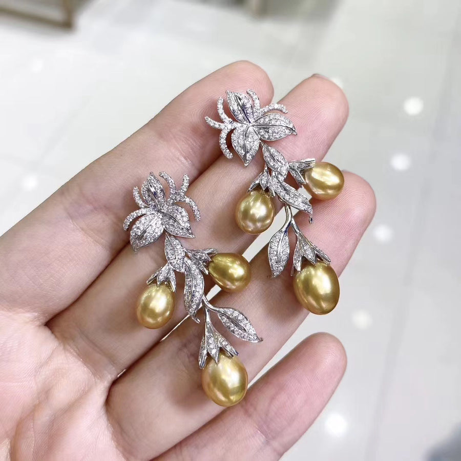 Diamond & Golden south sea Keshi pearl Earrings