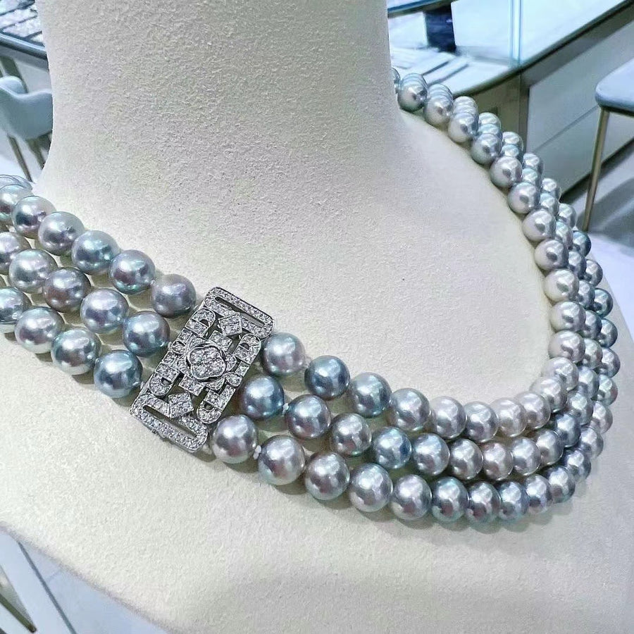 Triple layers Akoya pearl Necklace
