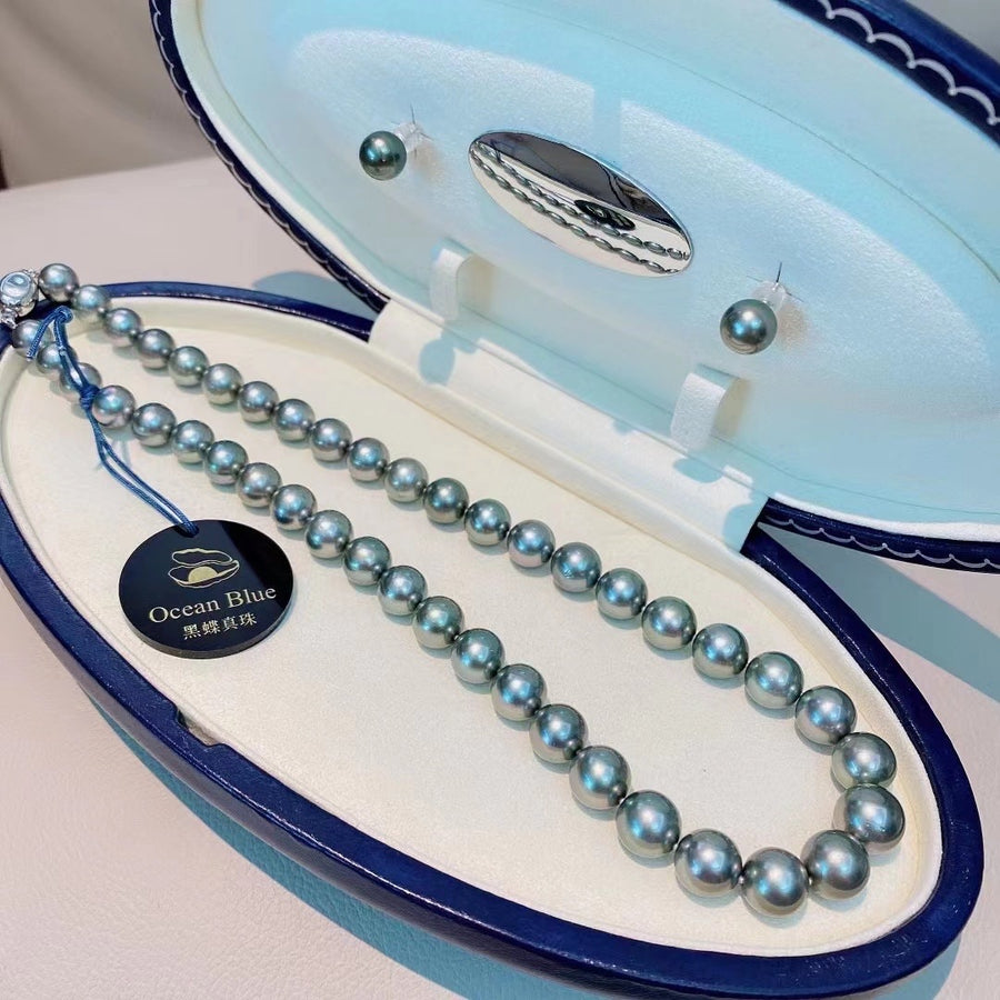 Ocean blue | Tahitian pearl Necklace&Ear Studs Set