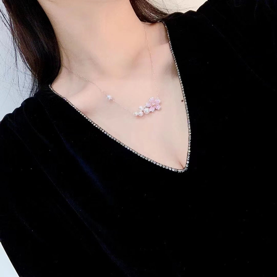 Pink sapphire & Akoya pearl Necklace