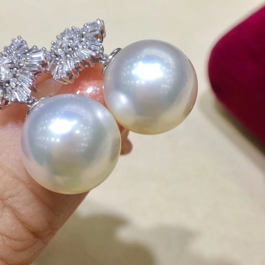 Ice Star Diamond South Sea Pearl Earrings
