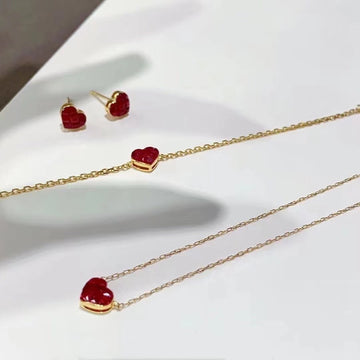 Ruby Bracelet & Ear Studs & Necklace Set