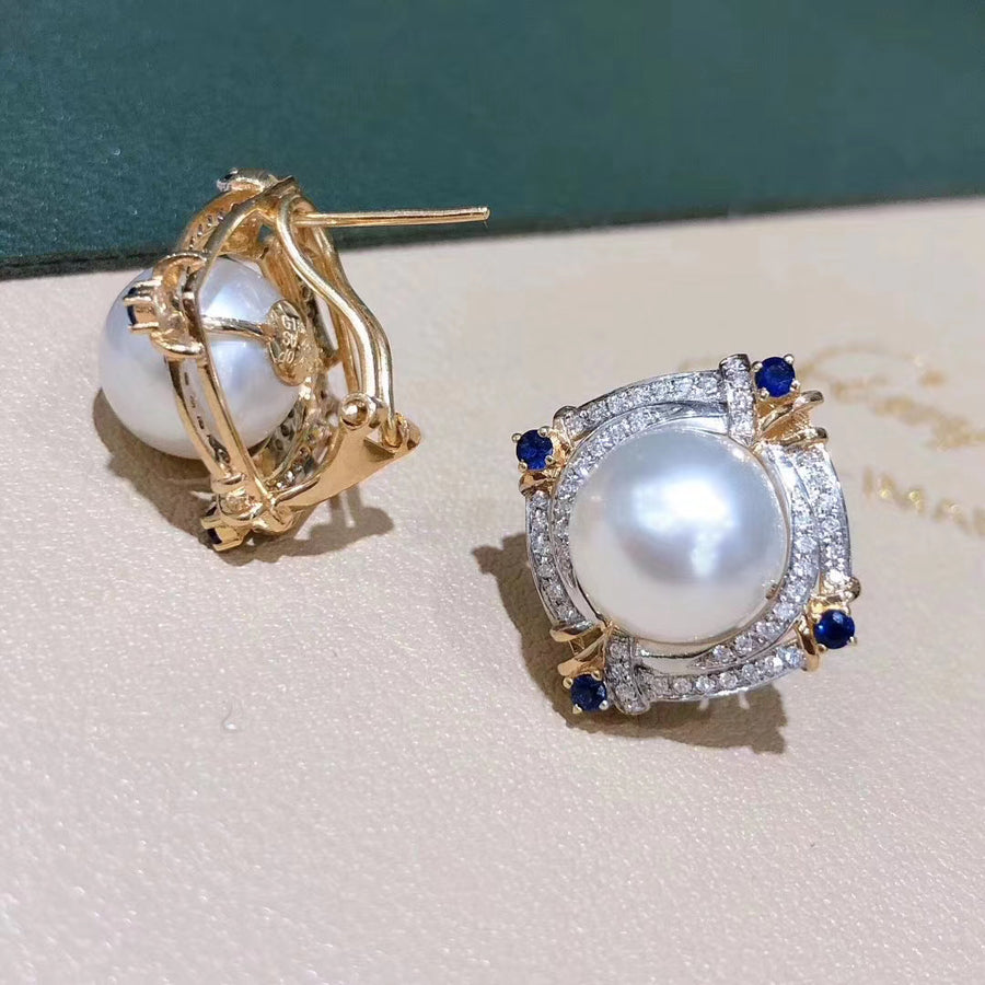 Diamond and South Sea pearl Ear studs