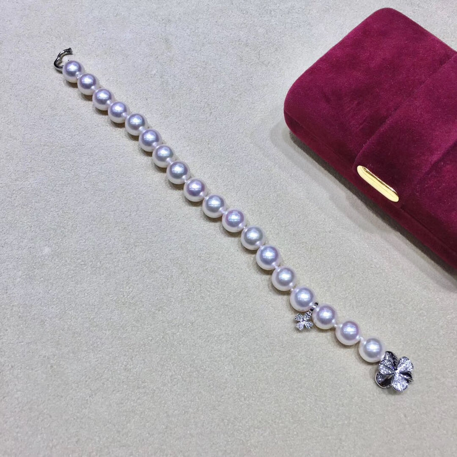 Diamond Clover Akoya Pearl Bracelet