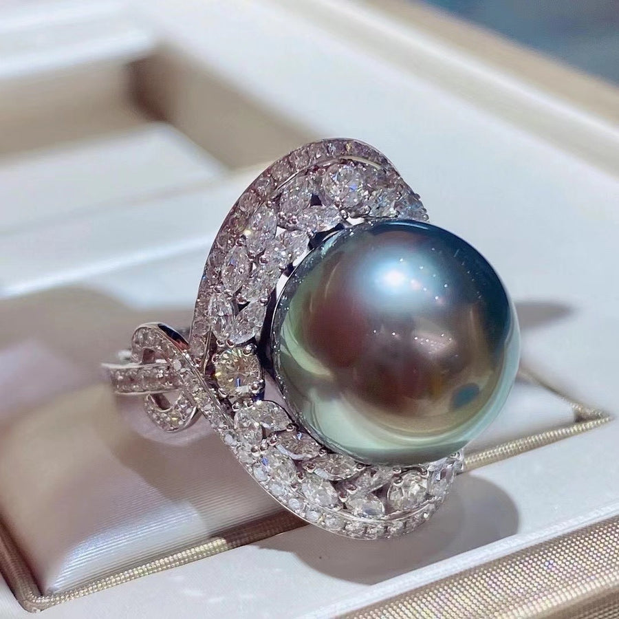 Galaxy Tahitian pearl pear diamond ring - xiao wang jewelry
