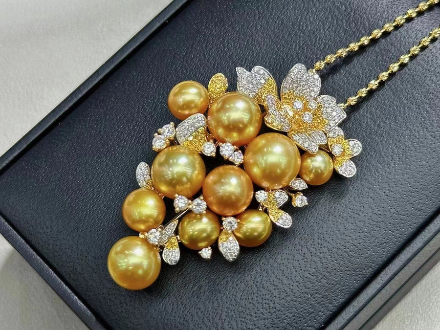 Diamond & Golden south sea pearl Pendant