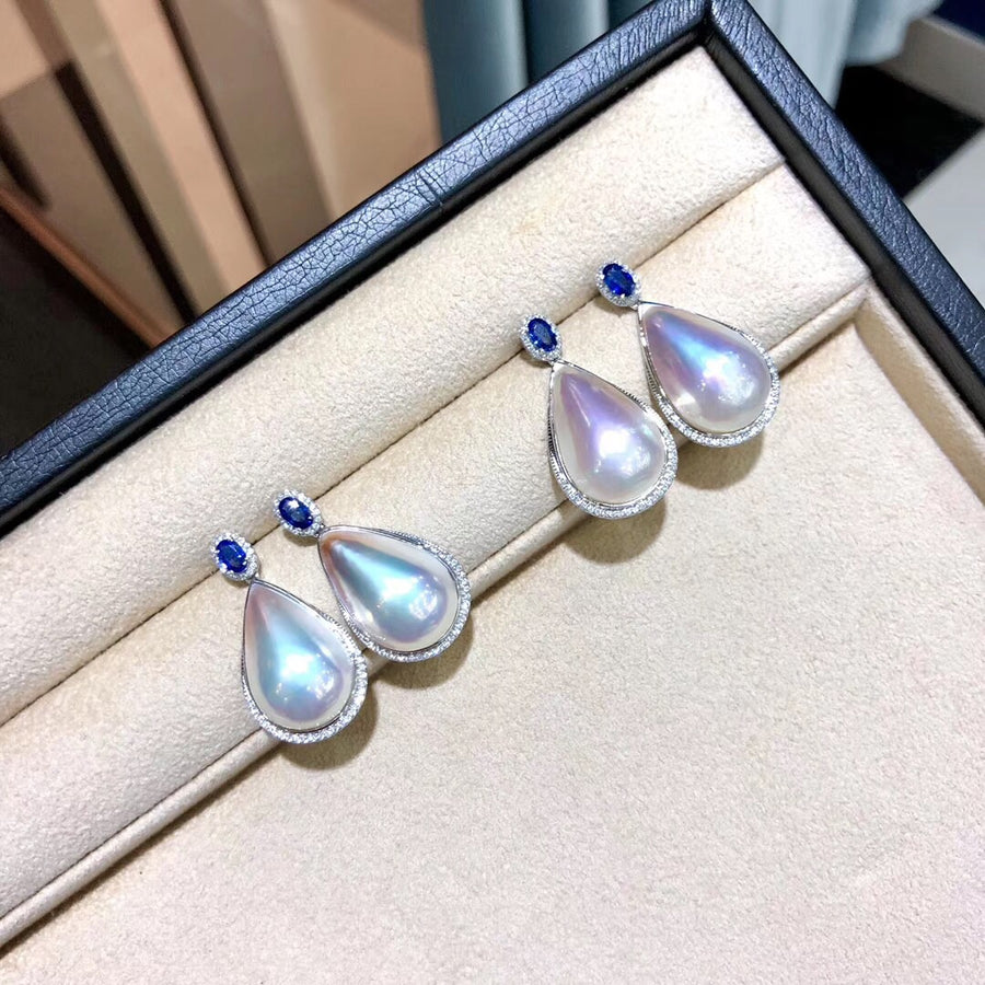 Sapphire and MABE pearl earrings 