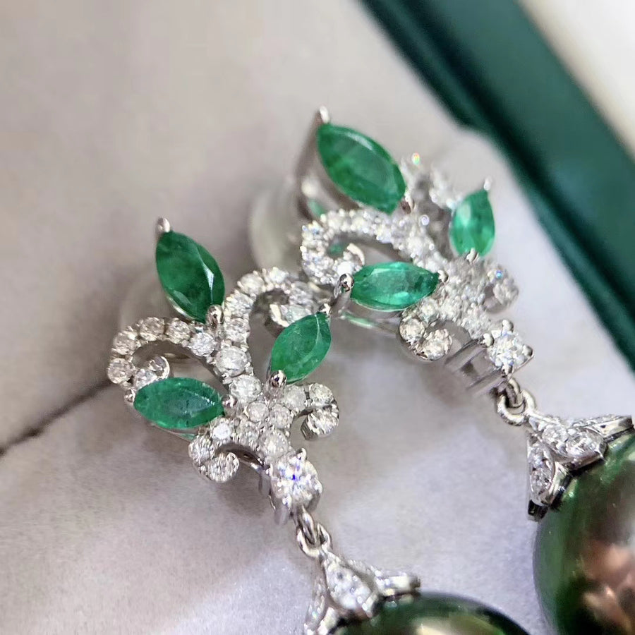 Emerald & Tahitian pearl Ring/Earrings