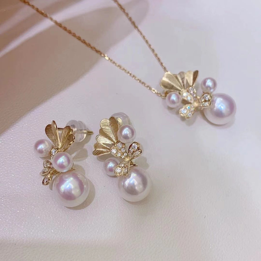Diamond & Akoya pearl Pendant&Earrings