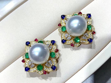 Diamond & South Sea pearl Ear Studs