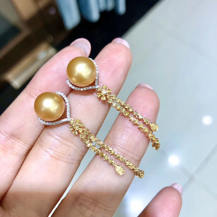 Golden South Sea Pearl tassel earrings