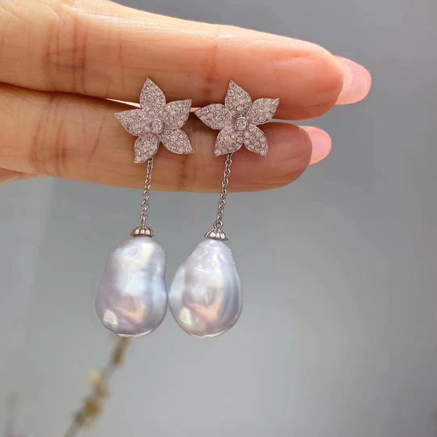 Diamond and Australian sea pearl earrings