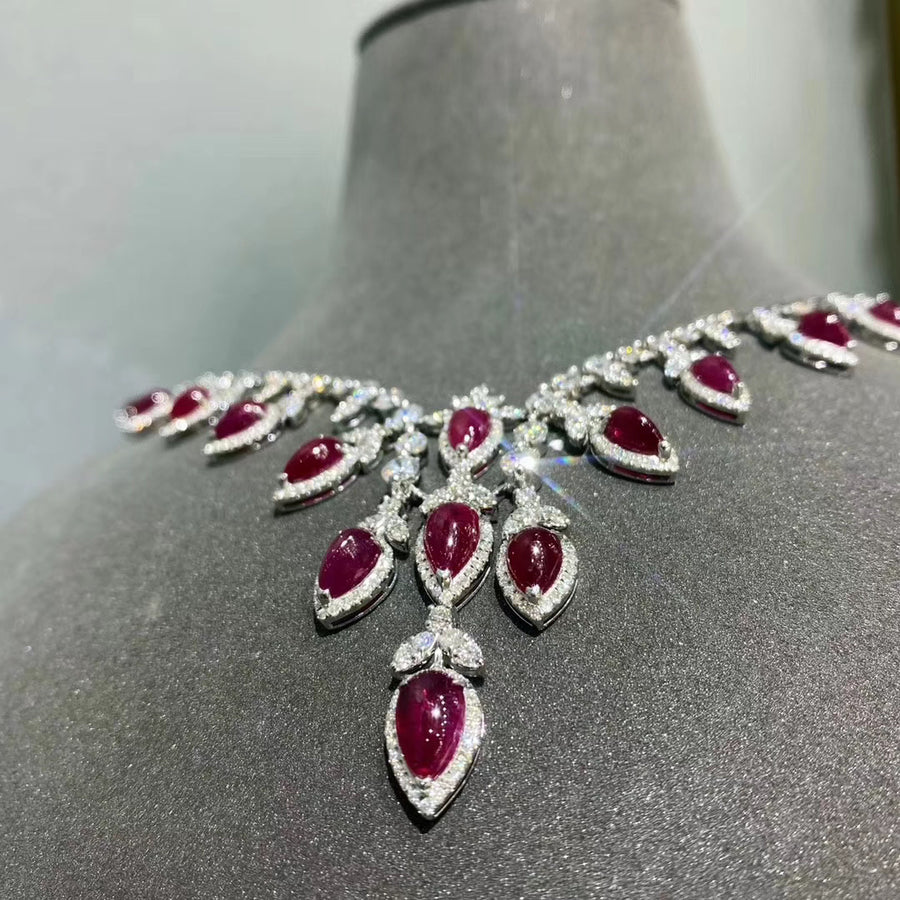 Drop shape Pigeon blood Ruby necklace