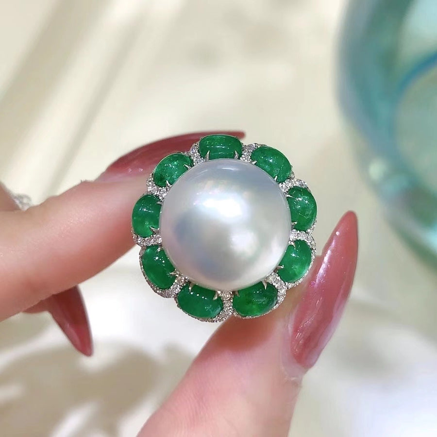 Emerald & South Sea pearl Ring/Pendant
