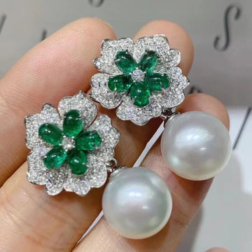 Emerald & South Sea pearl Earrings