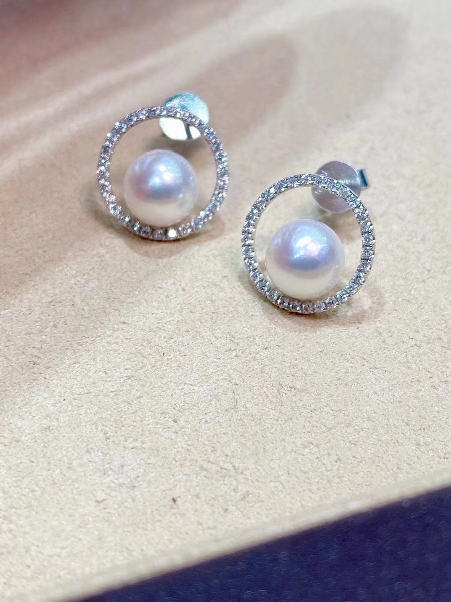Diamond & Akoya pearl Ear Studs & Necklace Set