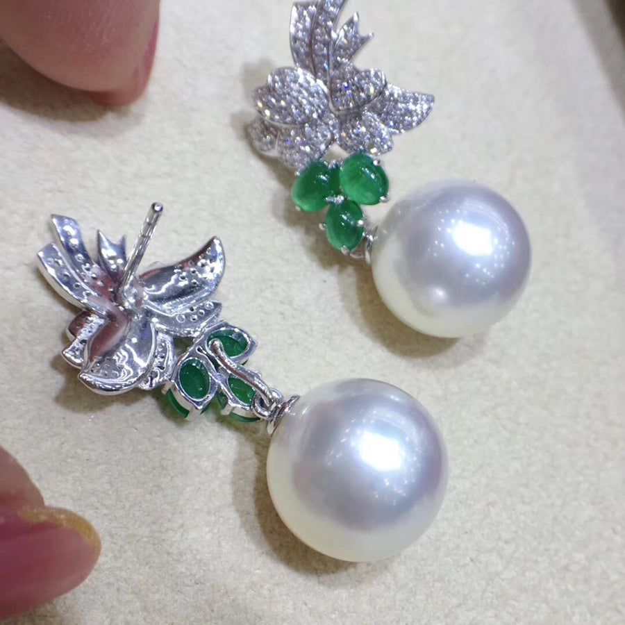 Emerald & South Sea Pearl Earrings