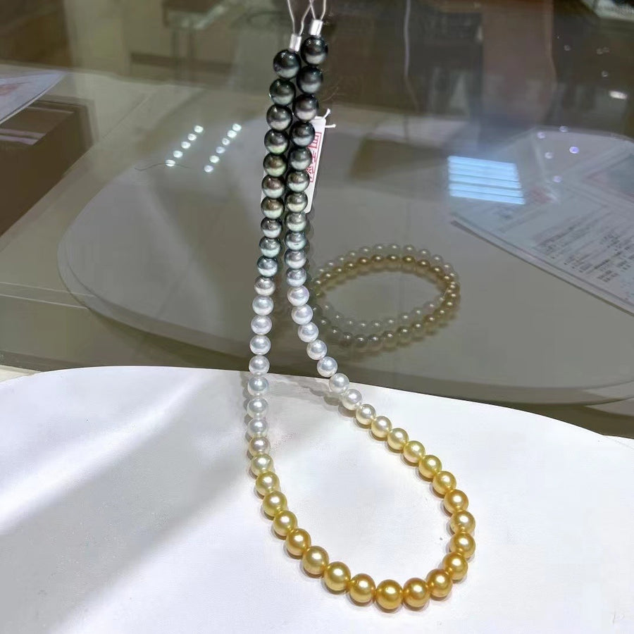 Four Season Colors | 9.4-9.9MM Akoya pearl & South Sea pearl & Tahitian pearl Necklace