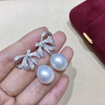 Diamond Bow South Sea Pearl Earrings