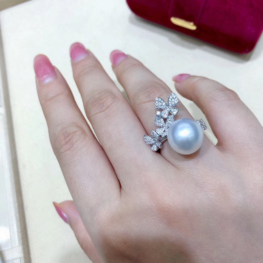 Diamond Butterfly South Sea Pearl Ring