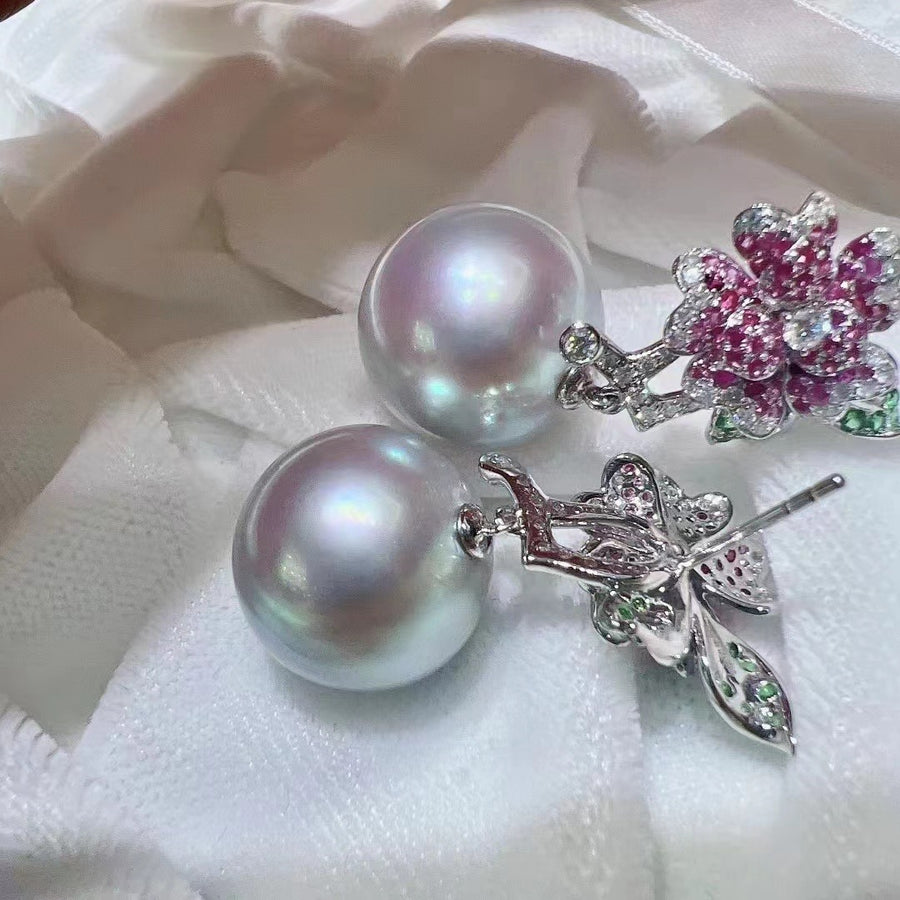 Pink Sapphire & Tahitian pearl Earrings