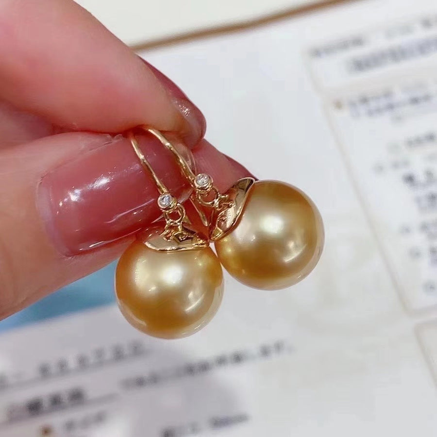 12.9MM Chakin Golden south sea pearl Earrings