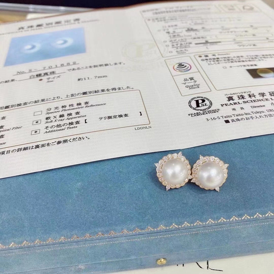 Diamond & South Sea pearl Ear Studs