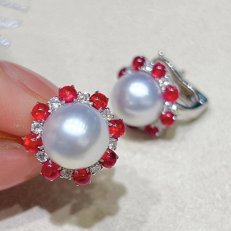 Ruby & South Sea pearl Earrings