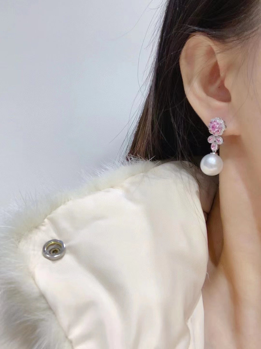 Pink Sapphire & South Sea pearl Earrings