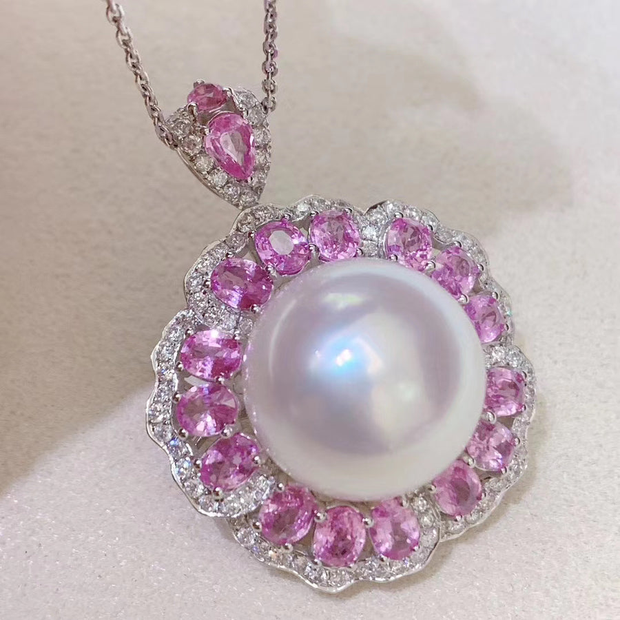 Pink sapphire & South Sea pearl Pendant