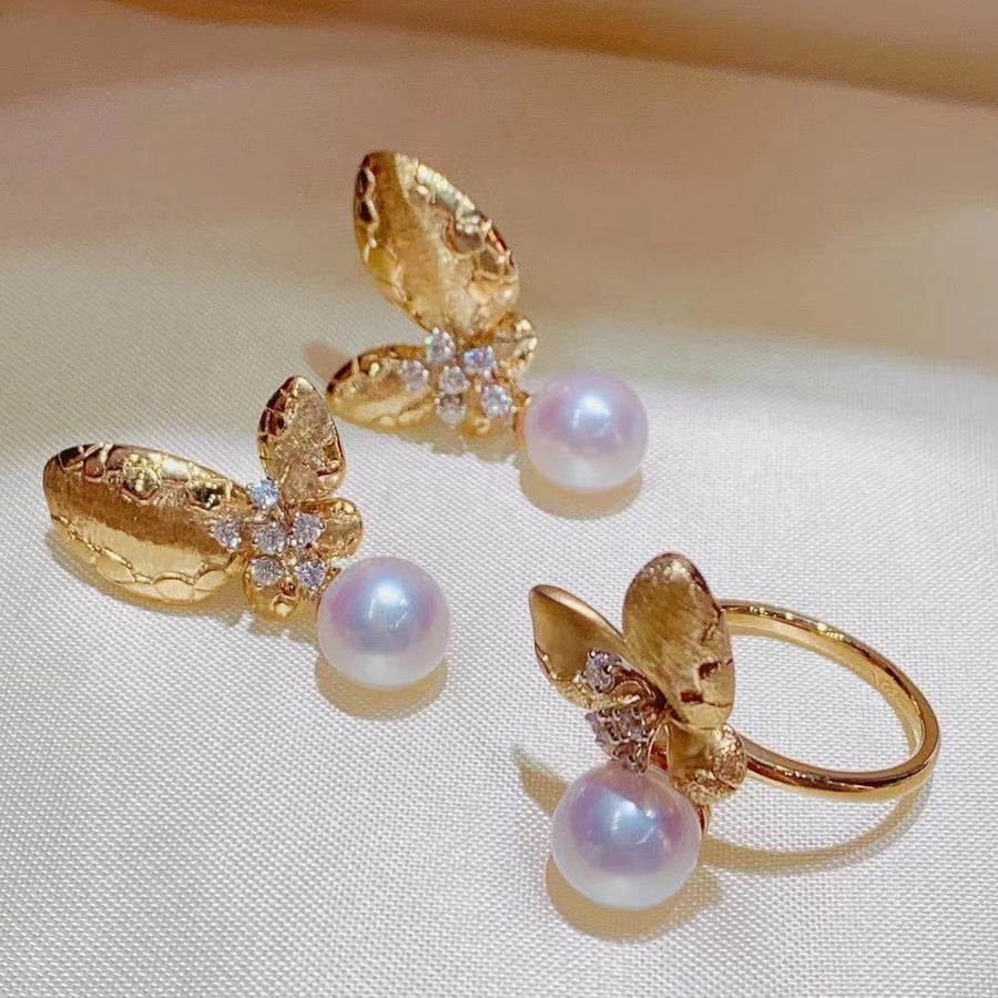 Diamond & Akoya pearl Earrings & Ring Set