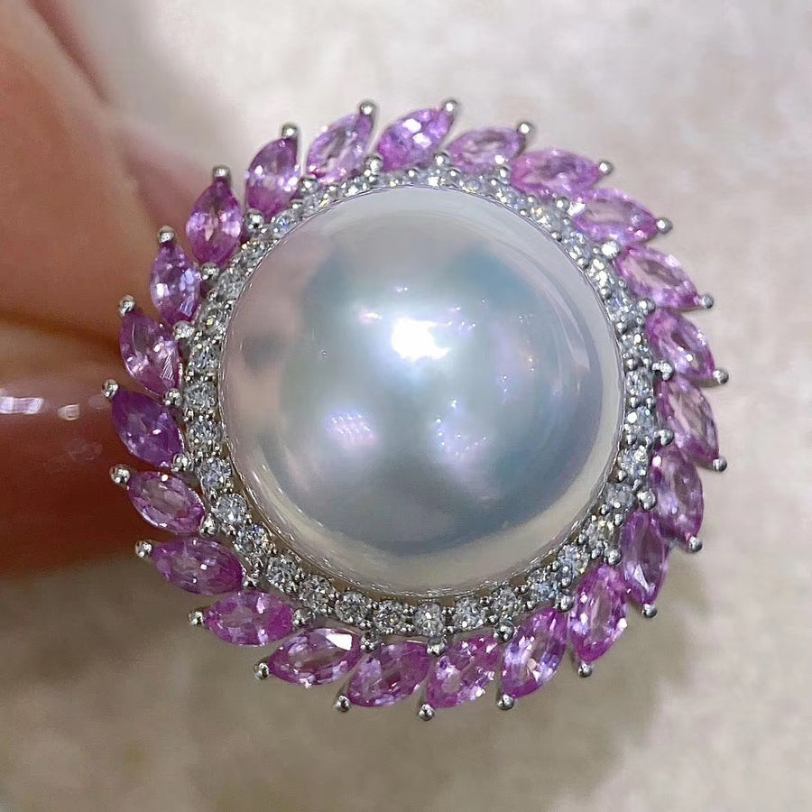 Pink sapphire and South Sea pearl Ring